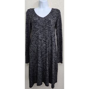 Just Be Black White Marled Knit Mini Dress Small Crisscross Back Ribbon Tie Soft